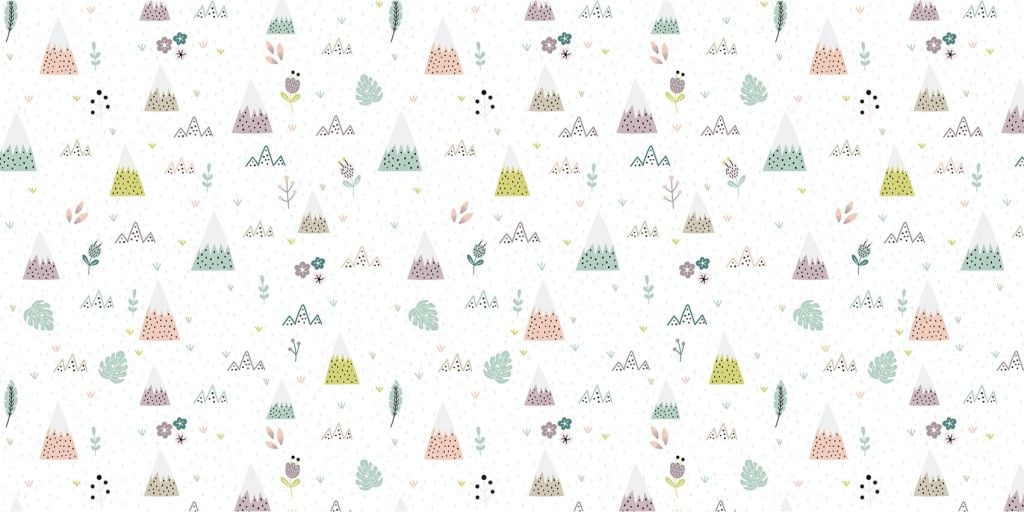 Mountains, plants and flowers pattern