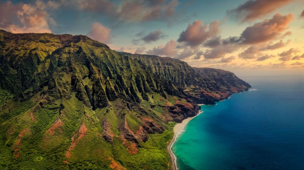 Green mountains along the coast