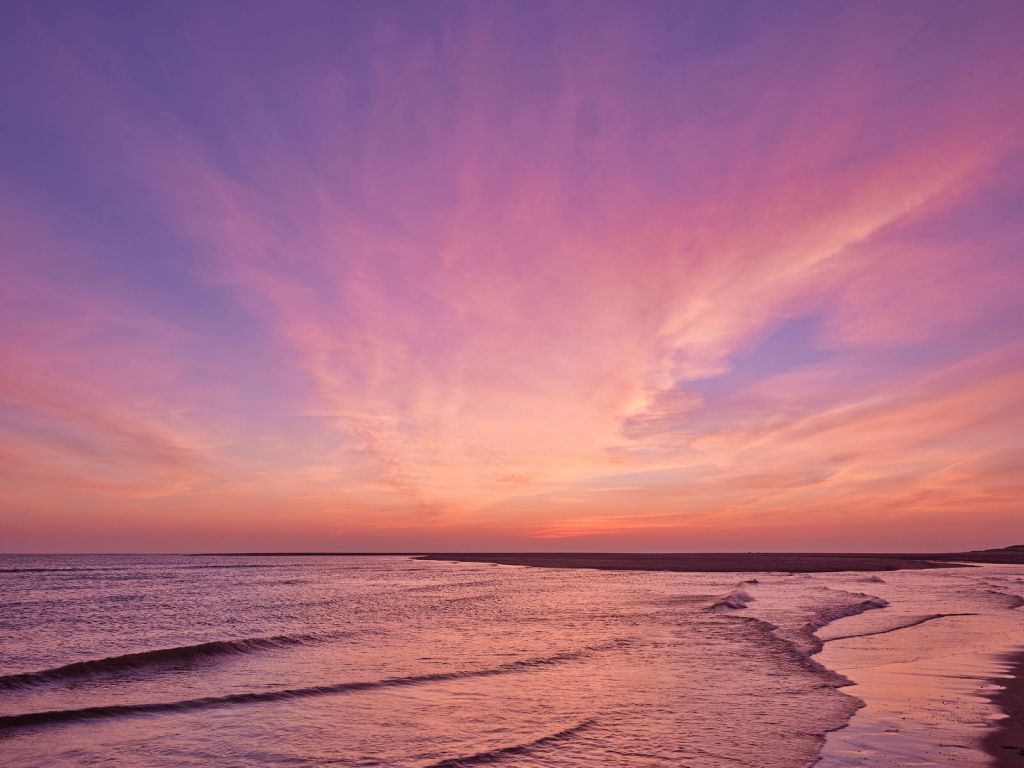 Beach with pink sunset