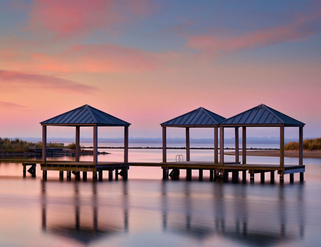 Swimming jetty at sunrise