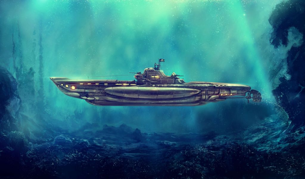 Pirate submarine in the underwater world