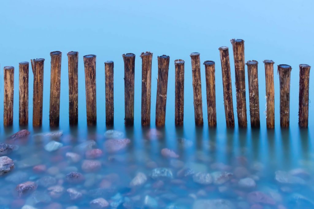 Poleheads in blue water