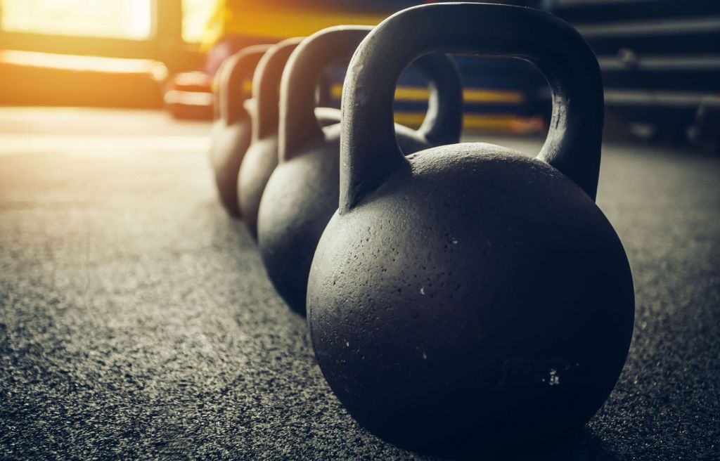 Row of kettlebells