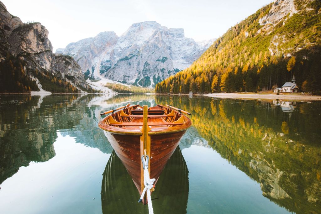 Rowing boat in lake