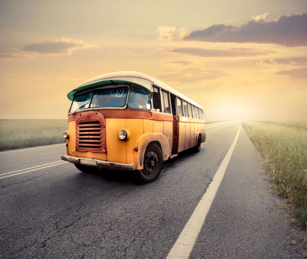 Bus on a deserted road