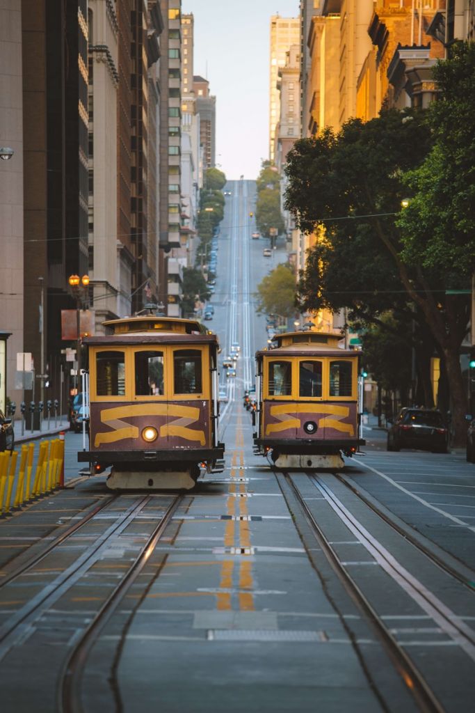 Yellow trams in San Francisco USA