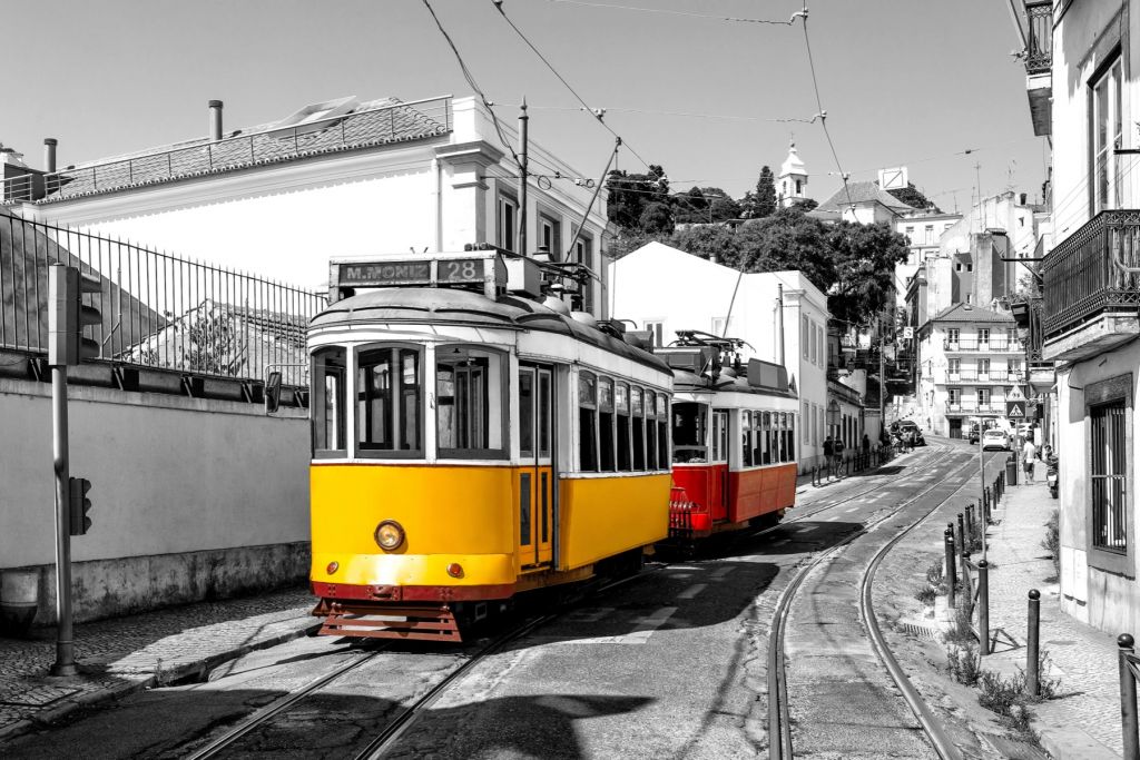 Yellow and red tram