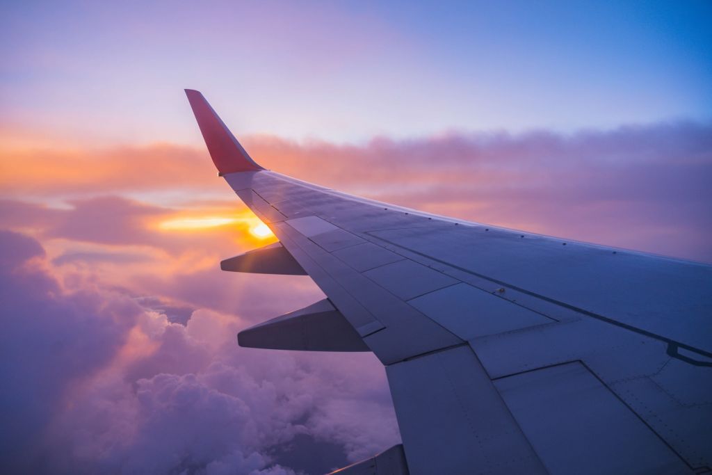 Aircraft wing in the clouds