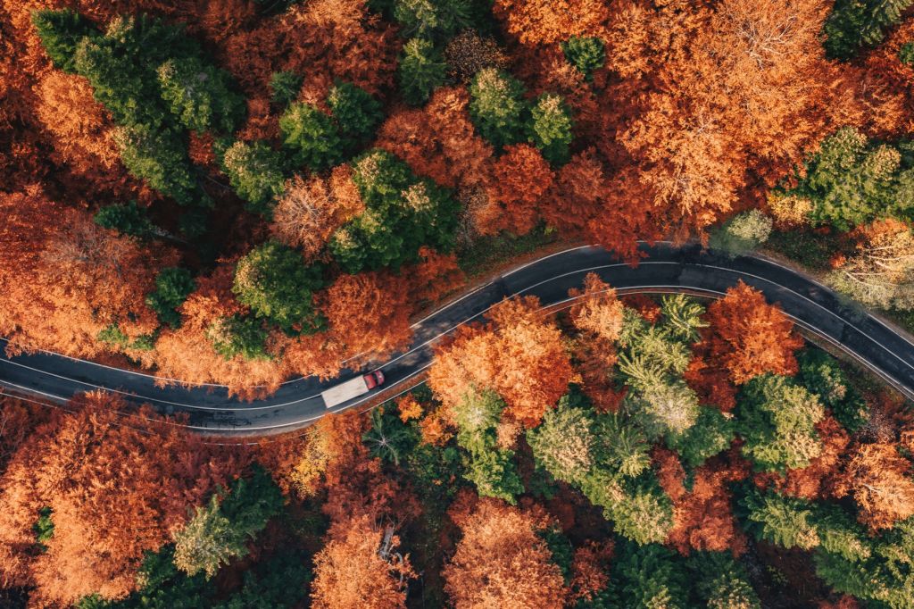 Winding road with truck