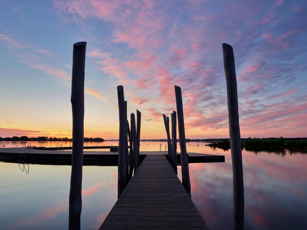 Sunrise at swimming dock