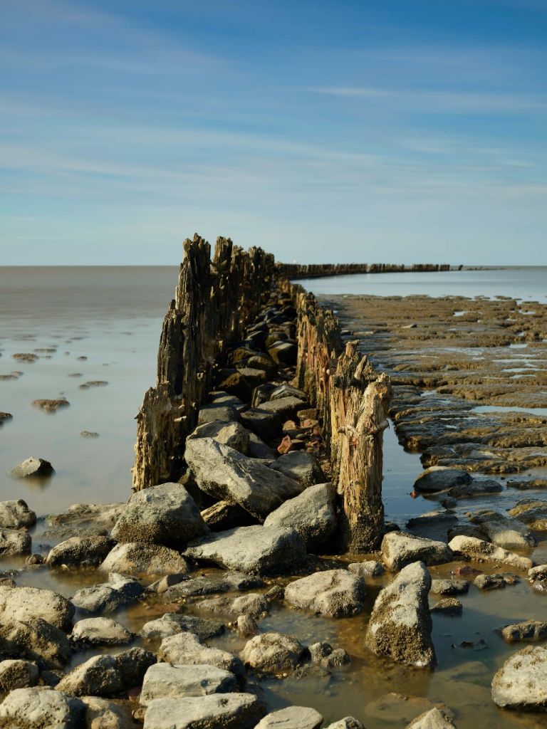 Breakwater of wood and stone