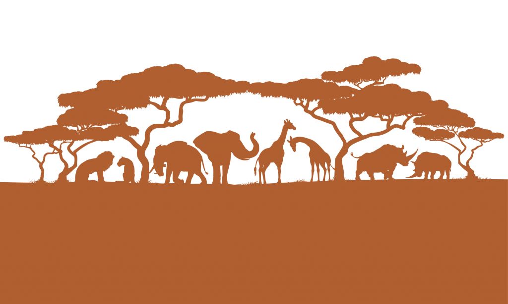 Silhouette safari animals, rust colour