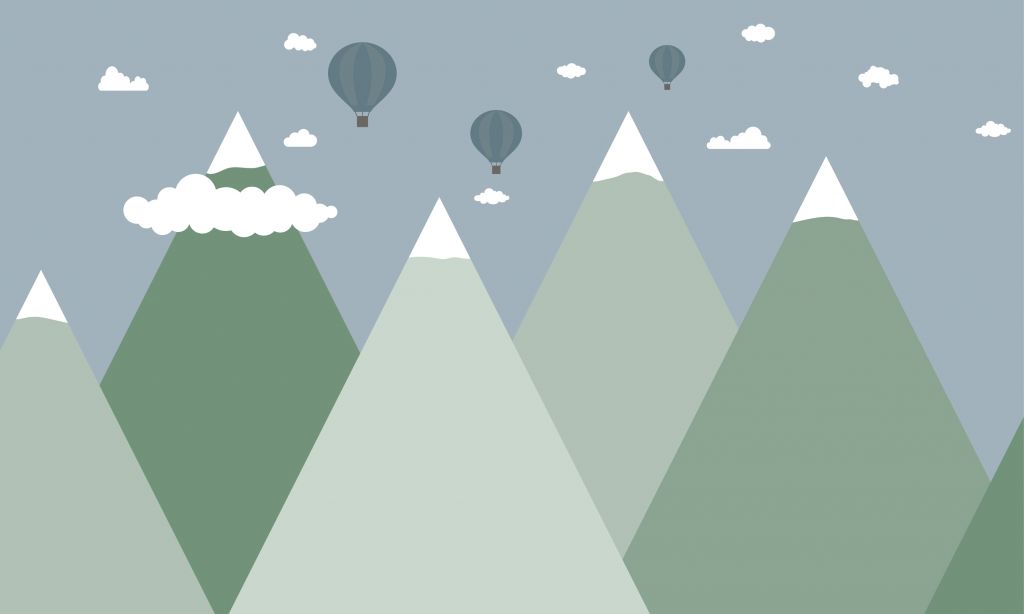 Mountain landscape with hot air balloons