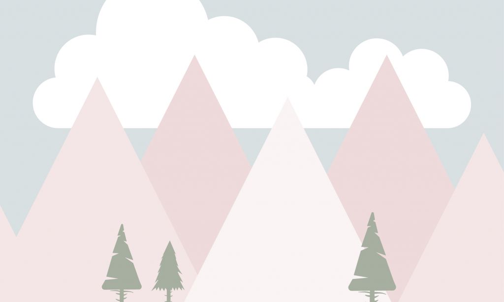 Pink mountains with pine trees