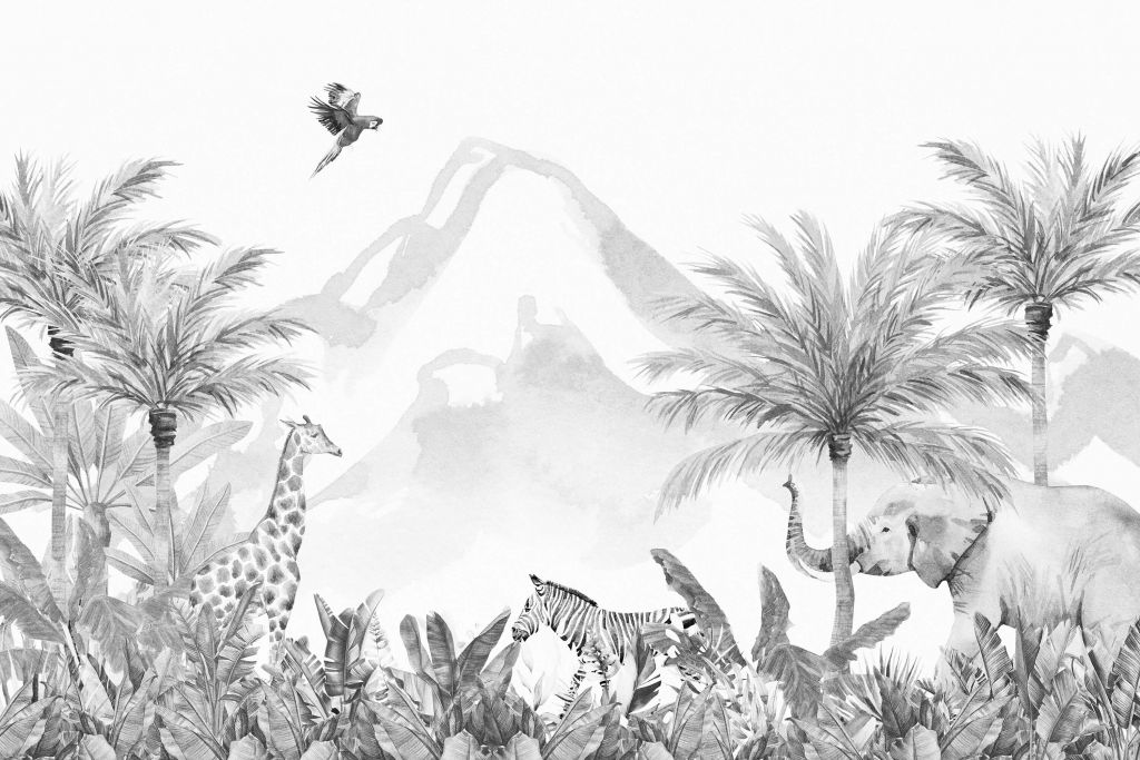 Jungle animals in black and white