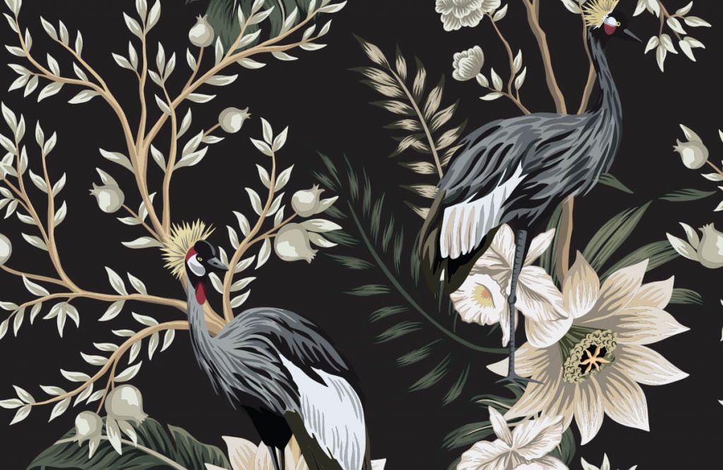 Cranes between leaves