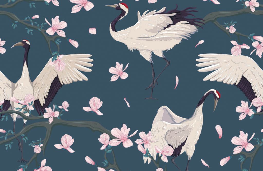 Cranes with magnolias