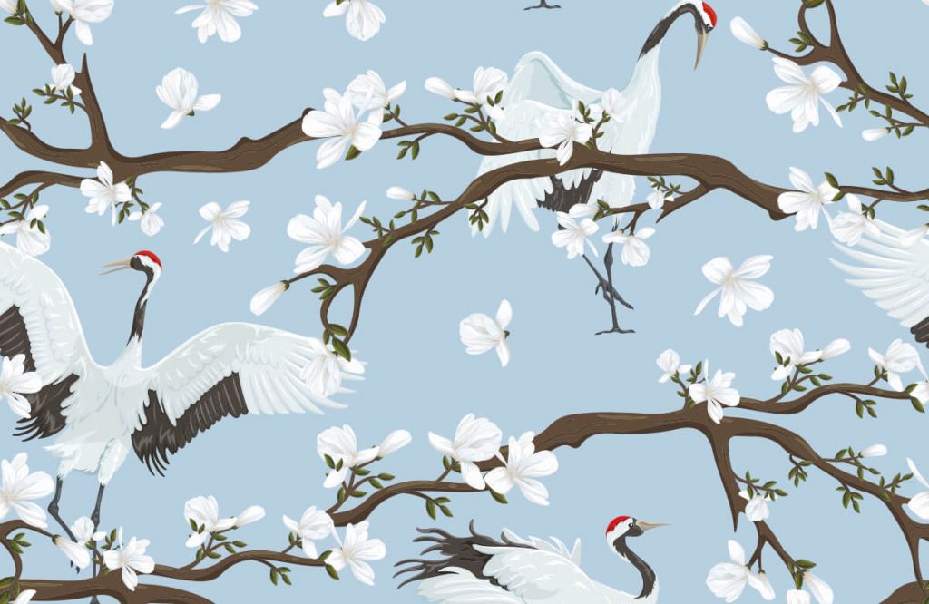 Cranes on spring branches