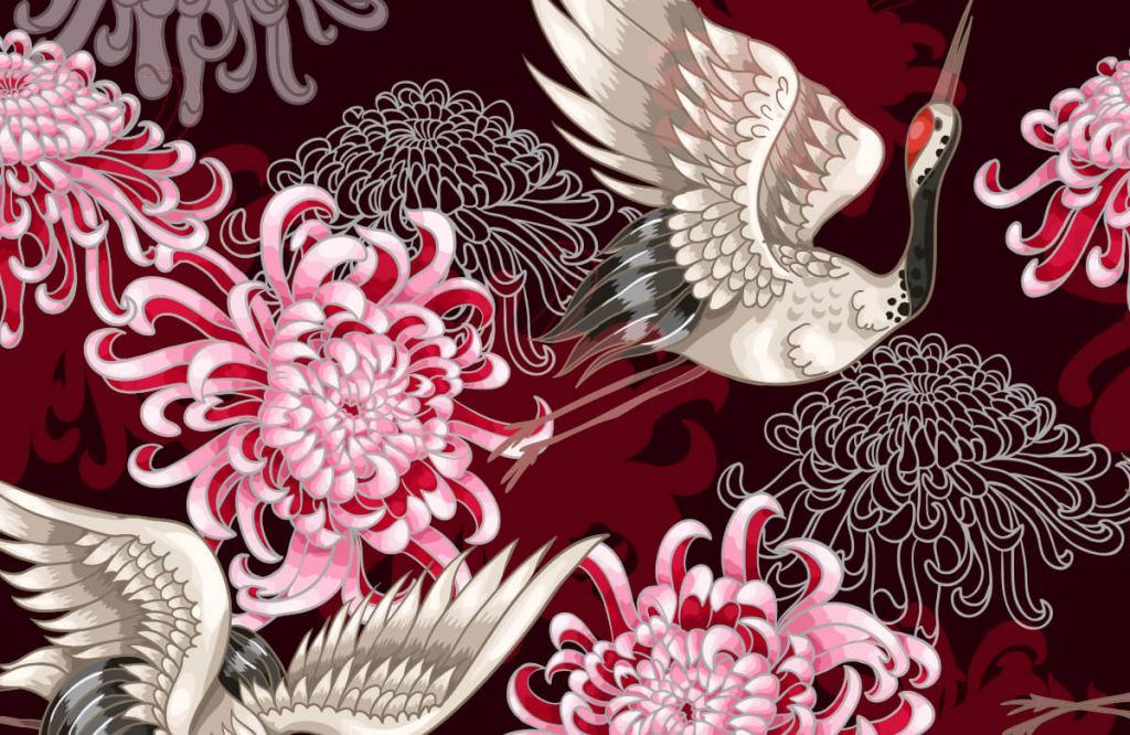 Crane pattern pink