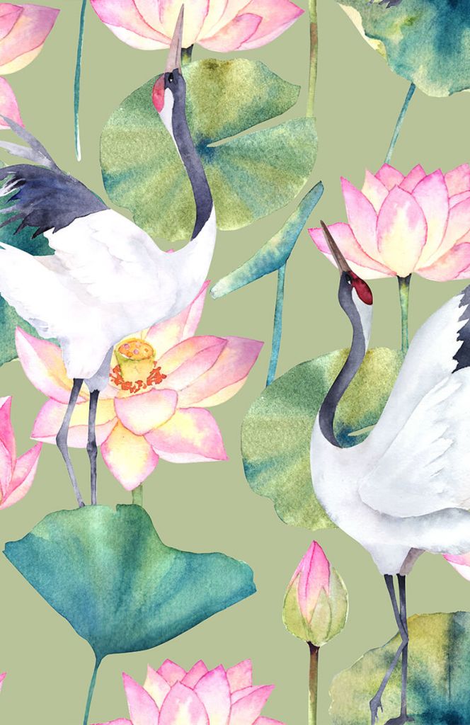 Cranes between flowers
