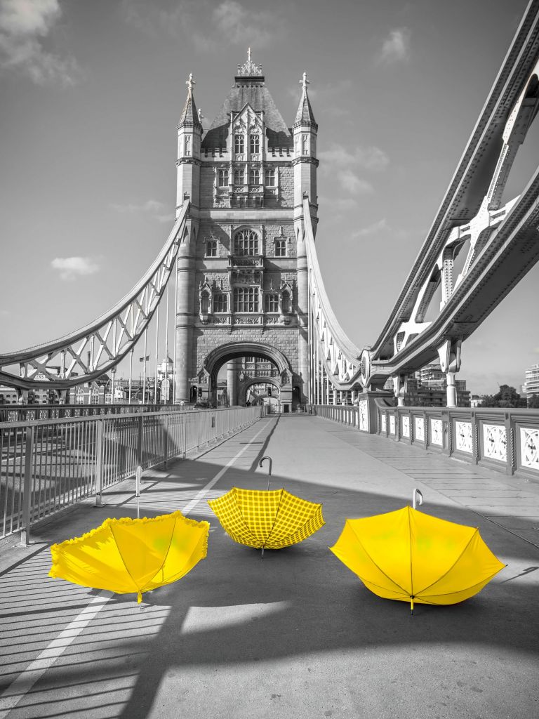 Yellow umbrellas on Tower bridge