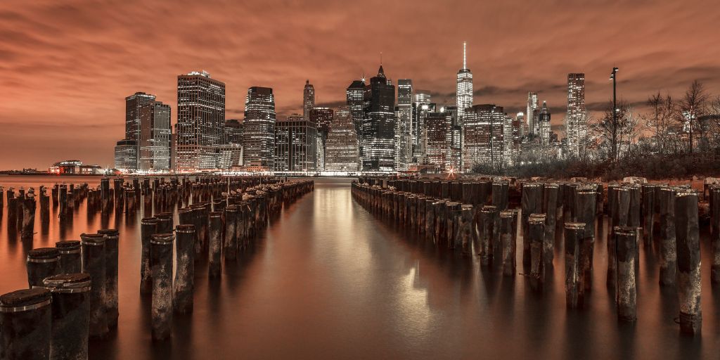 Manhattan skyline with breakwaters