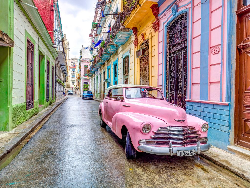 Pink vintage car