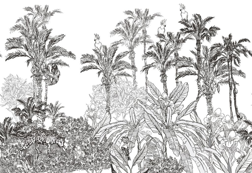 Drawn jungle in black and white