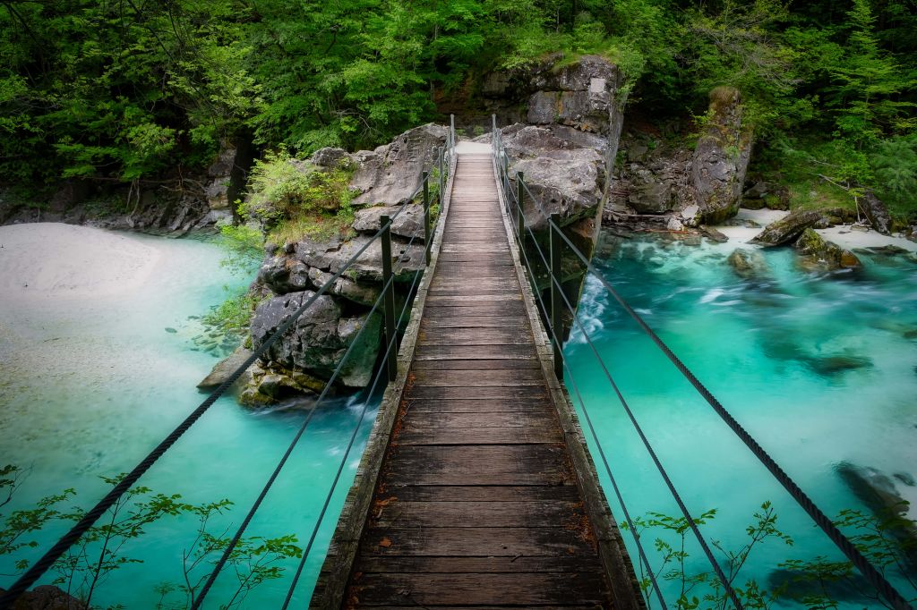 Bridge over beautiful blue river