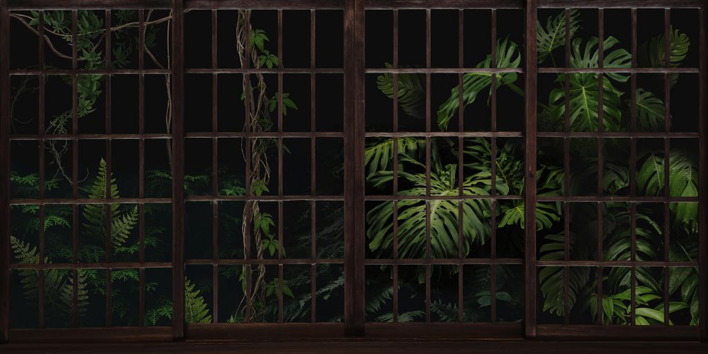 Botanical plants behind windows