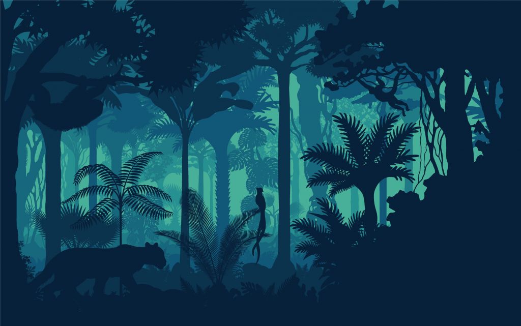 Blue jungle silhouette