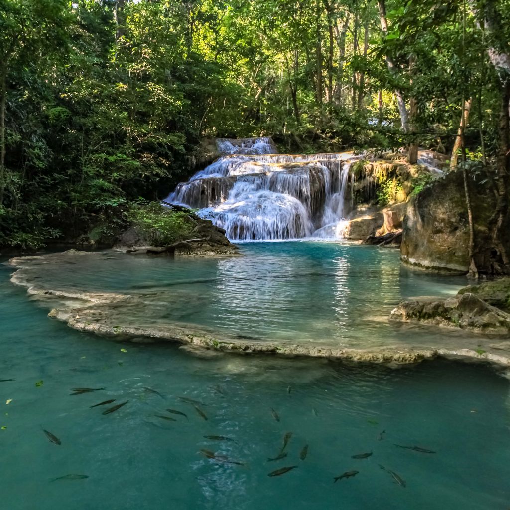 Fishing at a waterfall