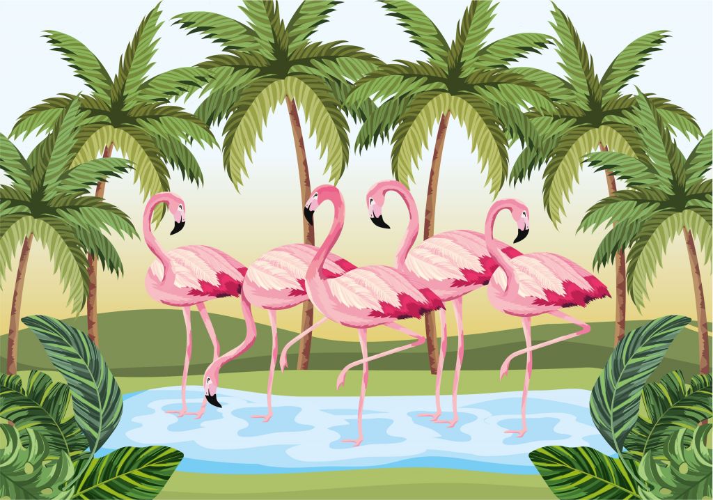 Drawn flamingos