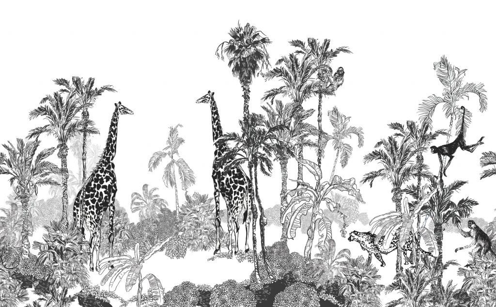 Sketched animals in the jungle