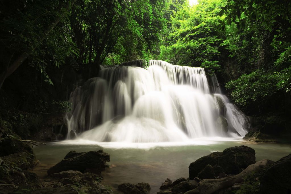 Beautiful waterfall with sunlight