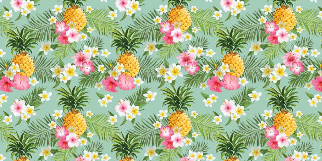 Tropical flowers and pineapple