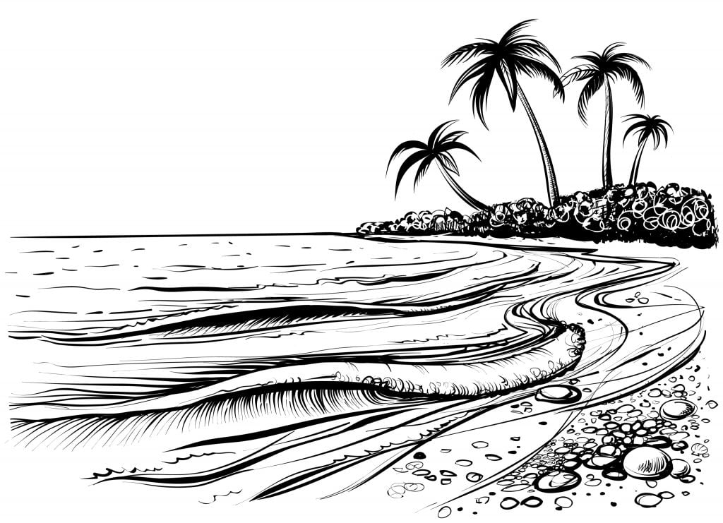 Beach drawn in rough lines