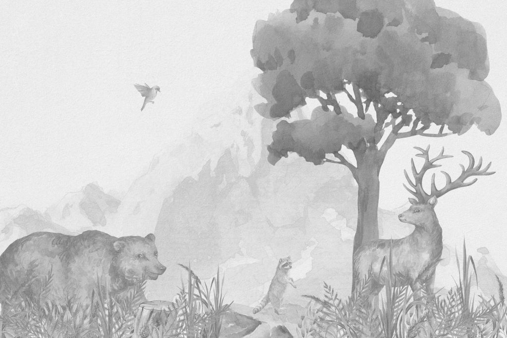 Forest animals in black and white