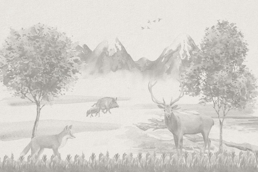 Forest animals in shades of grey