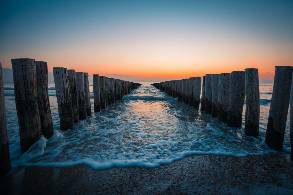 Breakwaters at sunset