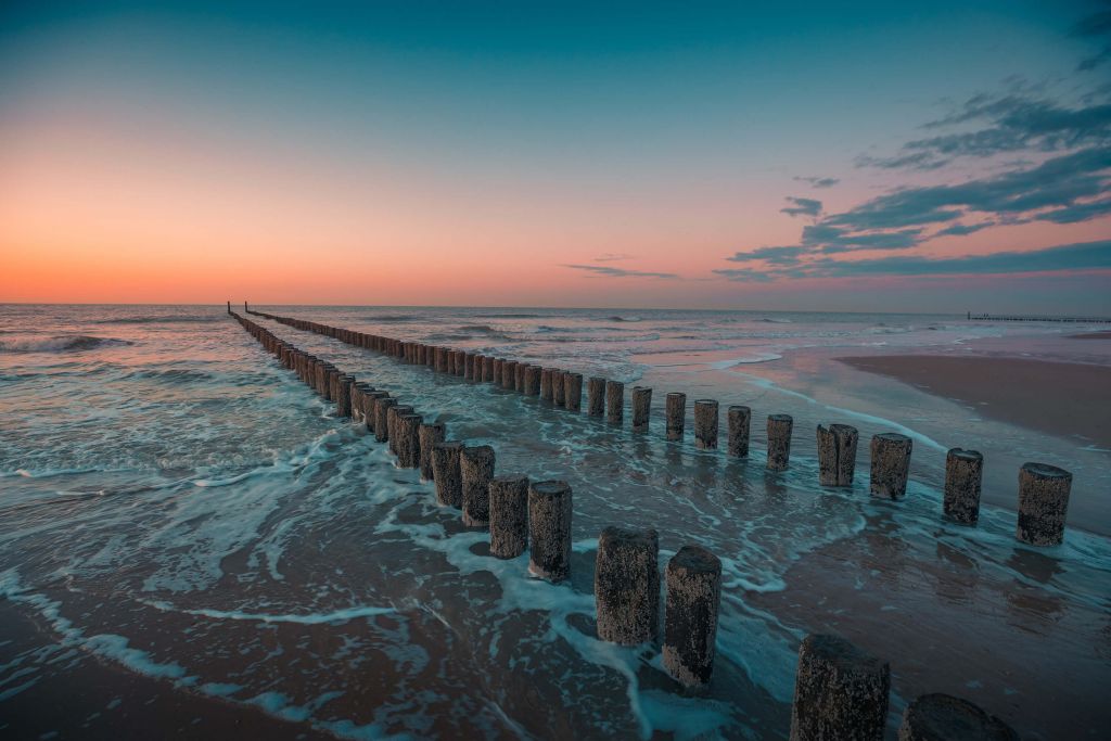 Breakwaters at sunset