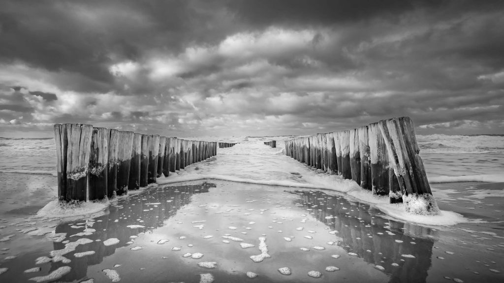 Troubled sea in black and white