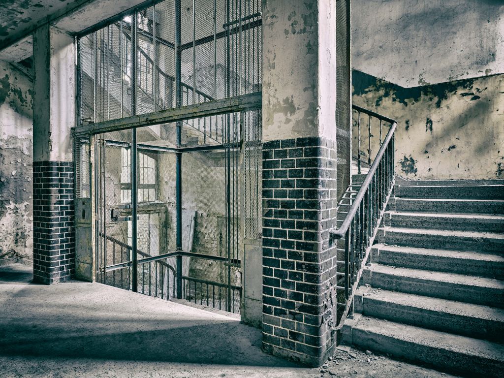 Old stairs and lift shaft