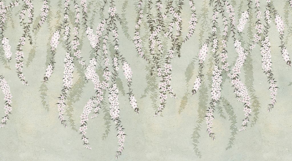 Flower branches on green concrete