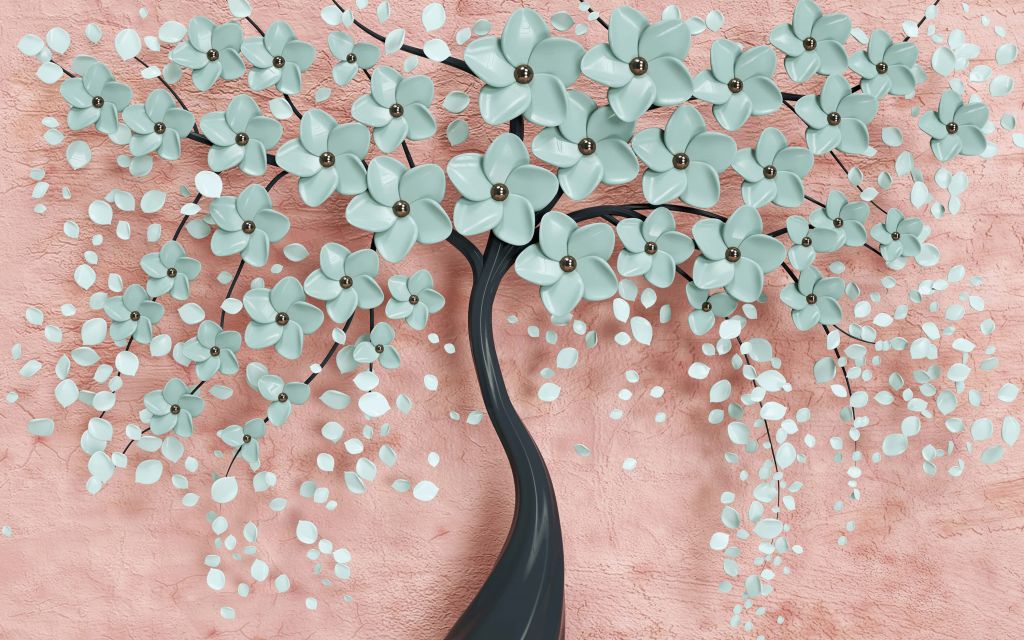 Black fantasy tree with mint flowers