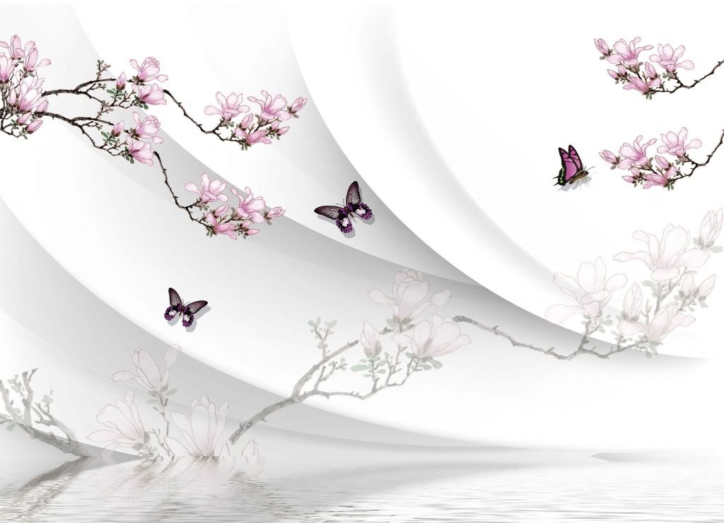 White 3D background with graceful blossom