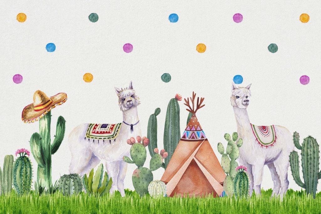 Alpacas between cacti