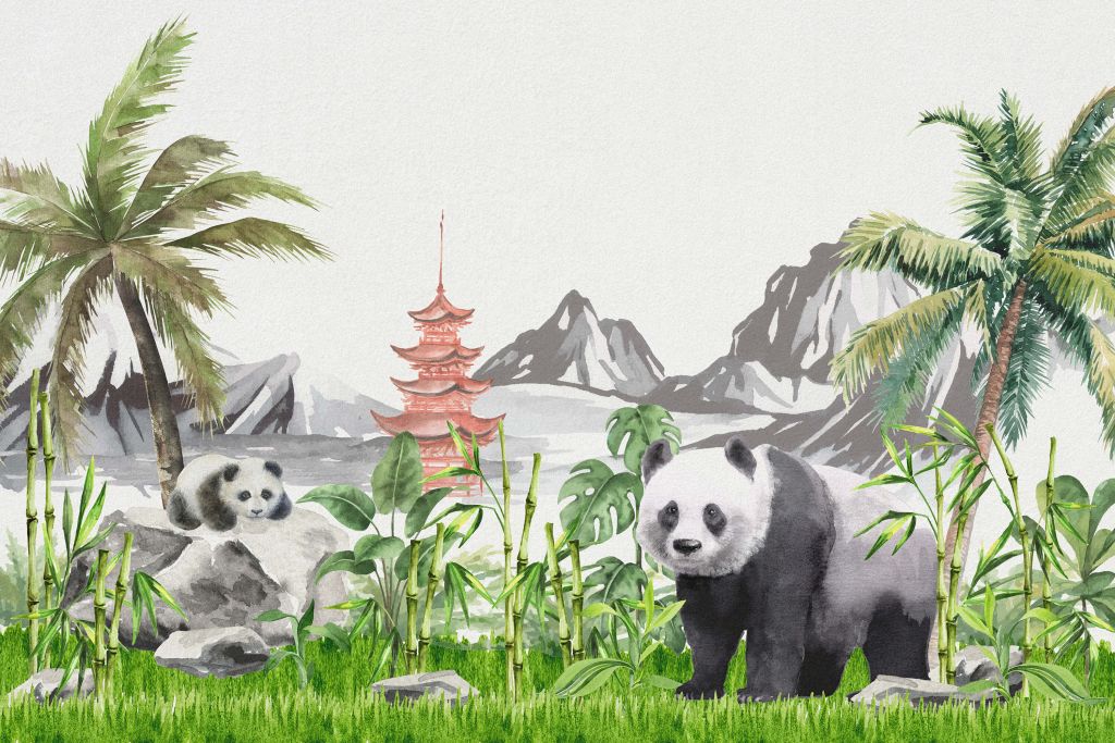 Pandas in bamboo jungle