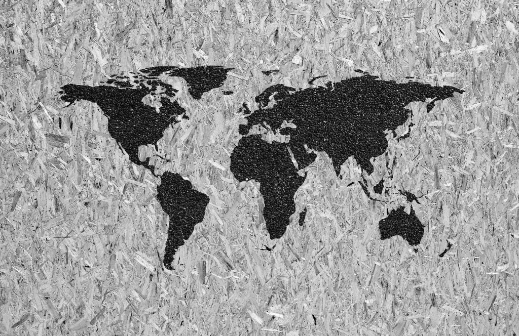 Black world map on white background