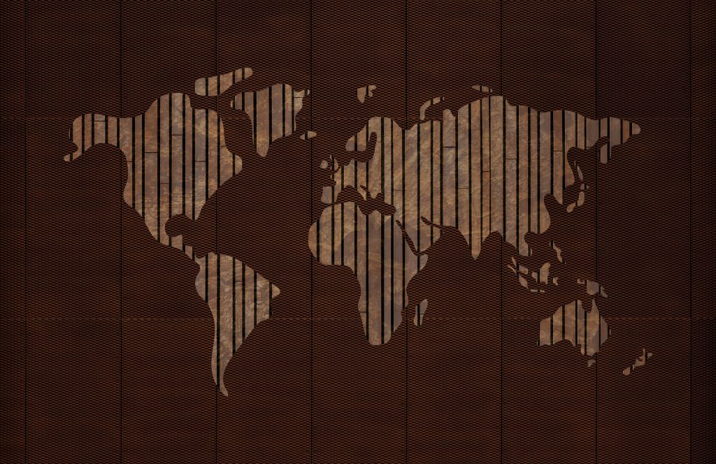 World map with wood structure